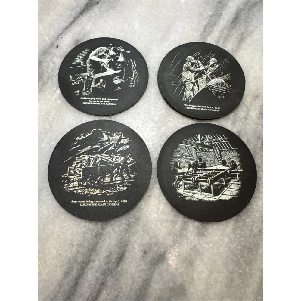 4 X‎ LLECHWEDD SLATE Decorative   Round coasters
